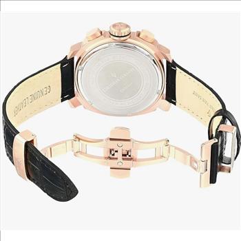 Christian Van Sant Watches, Men's Rose tone case, Black Dial, Leather strap, Black dial, Retail At (MSRP: $1,095.00)
