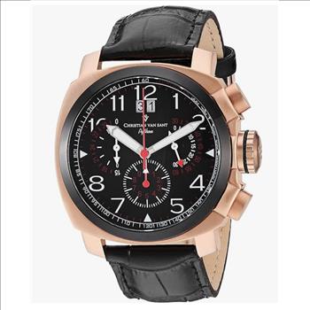 Christian Van Sant Watches, Men's Rose tone case, Black Dial, Leather strap, Black dial, Retail At (MSRP: $1,095.00)