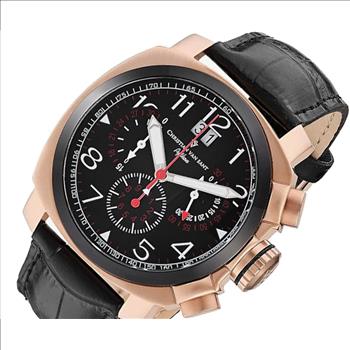Christian Van Sant Watches, Men's Rose tone case, Black Dial, Leather strap, Black dial, Retail At (MSRP: $1,095.00)