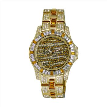 GOLD TONE, MULTI-COLORED STONE (YELLOW- WHITE) QUARTZ MOV'T, AK1177Y - RETAIL AT (MSRP: $545.00)
