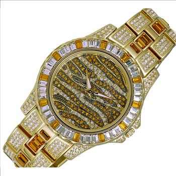 GOLD TONE, MULTI-COLORED STONE (YELLOW- WHITE) QUARTZ MOV'T, AK1177Y - RETAIL AT (MSRP: $545.00)