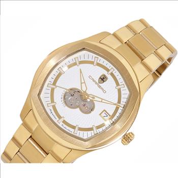Lechateau  Automatic NH35A - 24 JEWELS, White Date Dial with Heart Beat, Exhibition Back, Goldtone, (MSRP: $2,268.00)