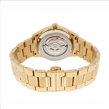 Lechateau  Automatic NH35A - 24 JEWELS, White Date Dial with Heart Beat, Exhibition Back, Goldtone, (MSRP: $2,268.00)