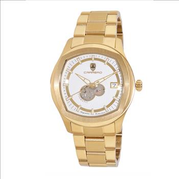 Lechateau  Automatic NH35A - 24 JEWELS, White Date Dial with Heart Beat, Exhibition Back, Goldtone, (MSRP: $2,268.00)