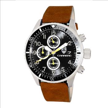 LeChateau - Chronograph Epson VR33 Muscle Movement, Black Dial Stainless Steel Case and Brown Strap , Retail at (MSRP:$1,475.00)