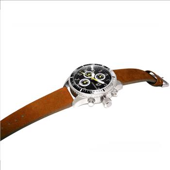 LeChateau - Chronograph Epson VR33 Muscle Movement, Black Dial Stainless Steel Case and Brown Strap , Retail at (MSRP:$1,475.00)