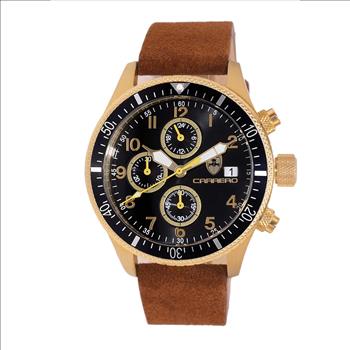 LeChateau - Chronograph Epson VR33 Muscle Movt ,Black dial and bezel,  Gold-tone Case, Brown Band ,  Retail at (MSRP:$1,788.00)
