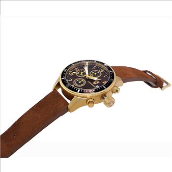 LeChateau - Chronograph Epson VR33 Muscle Movt ,Black dial and bezel,  Gold-tone Case, Brown Band ,  Retail at (MSRP:$1,788.00)