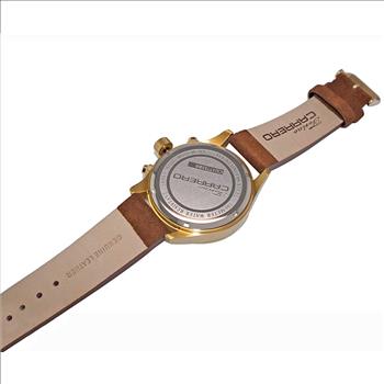 LeChateau - Chronograph Epson VR33 Muscle Movt ,Black dial and bezel,  Gold-tone Case, Brown Band ,  Retail at (MSRP:$1,788.00)