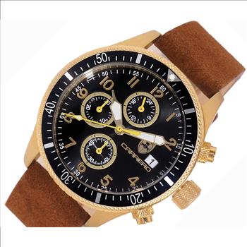 LeChateau - Chronograph Epson VR33 Muscle Movt ,Black dial and bezel,  Gold-tone Case, Brown Band ,  Retail at (MSRP:$1,788.00)
