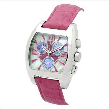 LeChateau, Ladies ISA- Swiss Chronograph movement, Mother of Pearl Dial, Fuchsia - Coral red Color, MSRP: $695.00