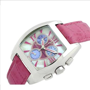 LeChateau, Ladies ISA- Swiss Chronograph movement, Mother of Pearl Dial, Fuchsia - Coral red Color, MSRP: $695.00