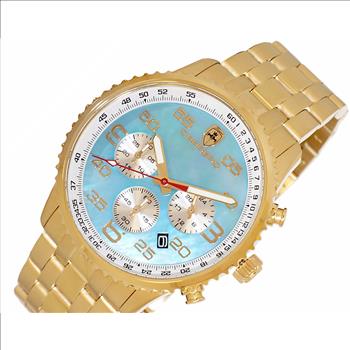 LeChateau, Ladies ISA- Swiss Chronograph movement, Mother of Pearl Dial, Light Blue Color, MSRP: $695.00
