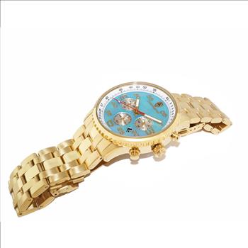 LeChateau, Ladies ISA- Swiss Chronograph movement, Mother of Pearl Dial, Light Blue Color, MSRP: $695.00