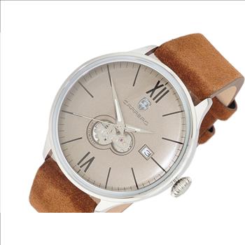 Lechateau, Men's 24-JEWELS AUTOMATIC, WITH HEART BEAT CURVE ASH GREY DIAL, BROWN GENUINE LEATHER BAND, (MSRP: $2,268.00)
