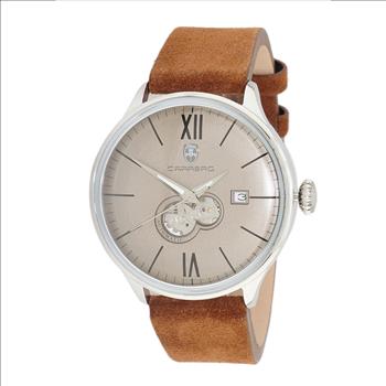 Lechateau, Men's 24-JEWELS AUTOMATIC, WITH HEART BEAT CURVE ASH GREY DIAL, BROWN GENUINE LEATHER BAND, (MSRP: $2,268.00)