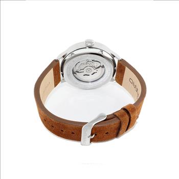 Lechateau, Men's 24-JEWELS AUTOMATIC, WITH HEART BEAT CURVE ASH GREY DIAL, BROWN GENUINE LEATHER BAND, (MSRP: $2,268.00)
