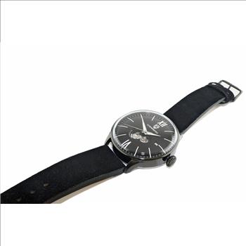 Lechateau, Men's 24-JEWELS AUTOMATIC, WITH HEART BEAT CURVE BLACK DIAL, BLACK-IP TONE, GENUINE LEATHER BAND, (MSRP: $2,268.00)