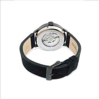 Lechateau, Men's 24-JEWELS AUTOMATIC, WITH HEART BEAT CURVE BLACK DIAL, BLACK-IP TONE, GENUINE LEATHER BAND, (MSRP: $2,268.00)