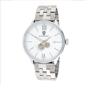 Lechateau, Men's 24-JEWELS AUTOMATIC, WITH HEART BEAT CURVE WHITE DIAL, SILVER TONE CASE AND BAND (MSRP: $2,268.00)