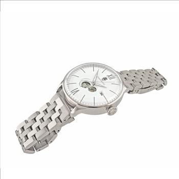 Lechateau, Men's 24-JEWELS AUTOMATIC, WITH HEART BEAT CURVE WHITE DIAL, SILVER TONE CASE AND BAND (MSRP: $2,268.00)