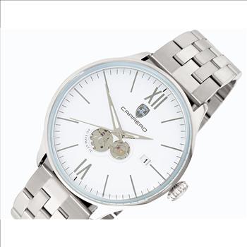 Lechateau, Men's 24-JEWELS AUTOMATIC, WITH HEART BEAT CURVE WHITE DIAL, SILVER TONE CASE AND BAND (MSRP: $2,268.00)