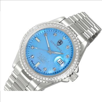 LeChateau Men's Automatic NH35-24 JEWEL, GENUINE SAPPHIRE STONES, BLUE MOP DIAL, (MSRP: $S2,868.00)