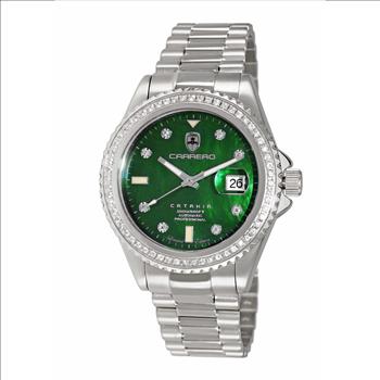 LeChateau Men's Automatic NH35-24 JEWEL, GENUINE SAPPHIRE STONES, GREEN MOP DIAL, (MSRP: $S2,868.00)