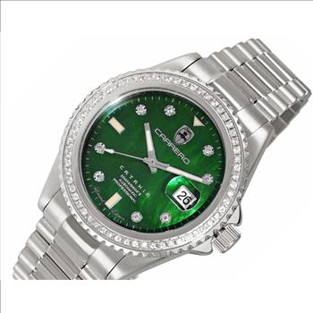 LeChateau Men's Automatic NH35-24 JEWEL, GENUINE SAPPHIRE STONES, GREEN MOP DIAL, (MSRP: $S2,868.00)