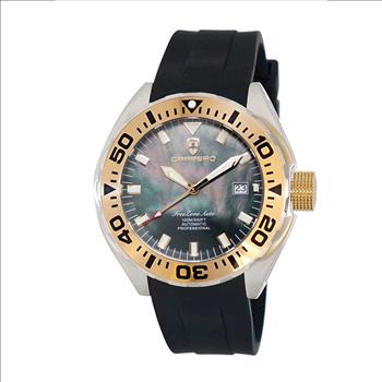 LeChateau, Men's Automatic NH35-24 JEWEL Mov't, Black MOP- Dial - Gold Bezel, Silicon Band,  C1G8925-BK - MSRP: $2,388.00