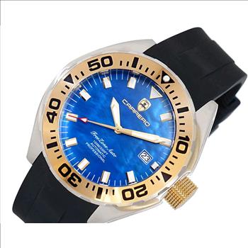 LeChateau, Men's Automatic NH35-24 JEWEL Mov't, Blue MOP- Dial - Gold Bezel, Silicon Band,  C1G8925-BU - MSRP: $2,388.00