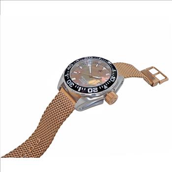 LeChateau, Men's Automatic NH35-24 JEWEL Mov't, Brown MOP- Dial - Black Bezel, Rosetone Mesh Band - (MSRP: $2,508.00)