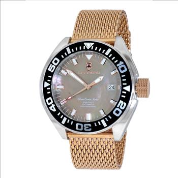 LeChateau, Men's Automatic NH35-24 JEWEL Mov't, Brown MOP- Dial - Black Bezel, Rosetone Mesh Band - (MSRP: $2,508.00)