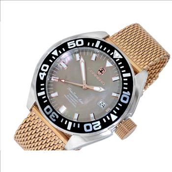 LeChateau, Men's Automatic NH35-24 JEWEL Mov't, Brown MOP- Dial - Black Bezel, Rosetone Mesh Band - (MSRP: $2,508.00)