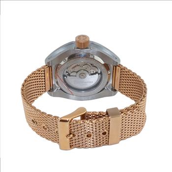 LeChateau, Men's Automatic NH35-24 JEWEL Mov't, Brown MOP- Dial - Black Bezel, Rosetone Mesh Band - (MSRP: $2,508.00)
