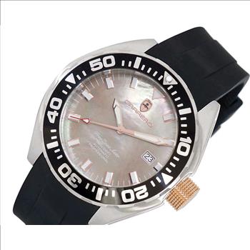 LeChateau, Men's Automatic NH35-24 JEWEL Mov't, Brown MOP- Dial - Black Bezel, Silicon Band,  C1R8925-BN - MSRP: $2,388.00