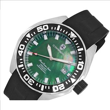 LeChateau, Men's Automatic NH35-24 JEWEL Mov't, Light Blue MOP- Dial - Black Bezel, Silicon Band,  C1S8925-GN - MSRP: $2,388.00