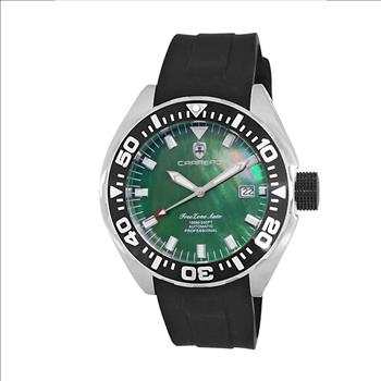 LeChateau, Men's Automatic NH35-24 JEWEL Mov't, Light Blue MOP- Dial - Black Bezel, Silicon Band,  C1S8925-GN - MSRP: $2,388.00