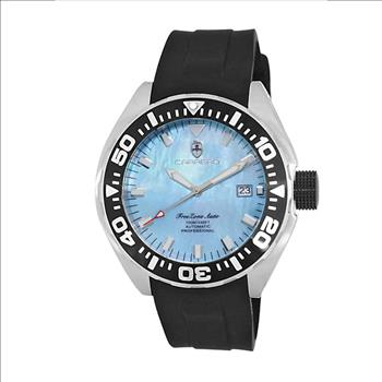 LeChateau, Men's Automatic NH35-24 JEWEL Mov't, Light Blue MOP- Dial - Black Bezel, Silicon Band, ( MSRP: $2,388.00 )