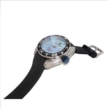 LeChateau, Men's Automatic NH35-24 JEWEL Mov't, Light Blue MOP- Dial - Black Bezel, Silicon Band, ( MSRP: $2,388.00 )