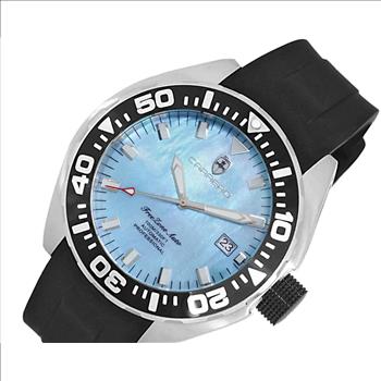 LeChateau, Men's Automatic NH35-24 JEWEL Mov't, Light Blue MOP- Dial - Black Bezel, Silicon Band, ( MSRP: $2,388.00 )