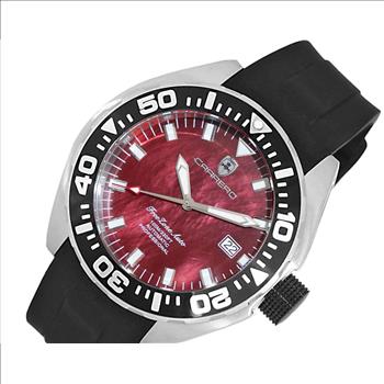 LeChateau, Men's Automatic NH35-24 JEWEL Mov't, Maroon MOP- Dial - Black Bezel, Silicon Band,  C1S8925-BN - MSRP: $2,388.00