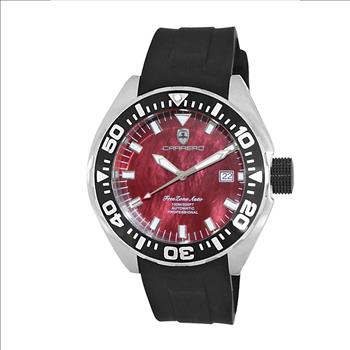 LeChateau, Men's Automatic NH35-24 JEWEL Mov't, Maroon MOP- Dial - Black Bezel, Silicon Band,  C1S8925-BN - MSRP: $2,388.00