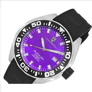 LeChateau, Men's Automatic NH35-24 JEWEL Mov't, Purple MOP- Dial - Black Bezel, Silicon Band,  C1S8925-PU - MSRP: $2,388.00