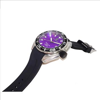 LeChateau, Men's Automatic NH35-24 JEWEL Mov't, Purple MOP- Dial - Black Bezel, Silicon Band,  C1S8925-PU - MSRP: $2,388.00