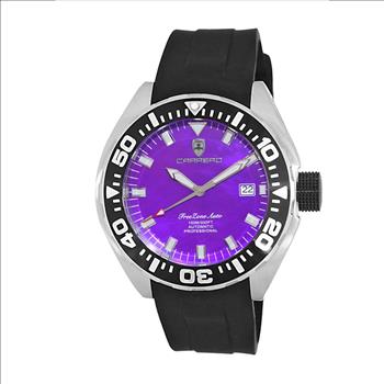 LeChateau, Men's Automatic NH35-24 JEWEL Mov't, Purple MOP- Dial - Black Bezel, Silicon Band,  C1S8925-PU - MSRP: $2,388.00