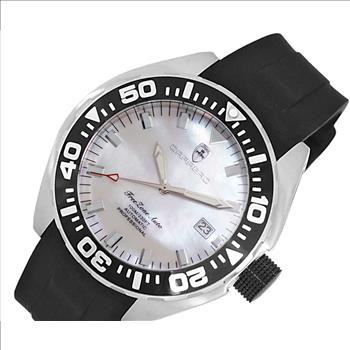 LeChateau, Men's Automatic NH35-24 JEWEL Mov't, White MOP- Dial - Black Bezel, Silicon Band,  C1S8925-WT - MSRP: $2,388.00