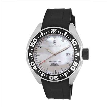LeChateau, Men's Automatic NH35-24 JEWEL Mov't, White MOP- Dial - Black Bezel, Silicon Band,  C1S8925-WT - MSRP: $2,388.00