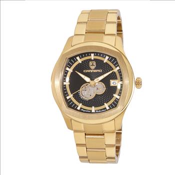 Lechateau Men's Automatic NH35A - 24 JEWELS, Black with Heart Beat, Goldtone, C1G1875-BK - Retail At (MSRP: $2,268.00)