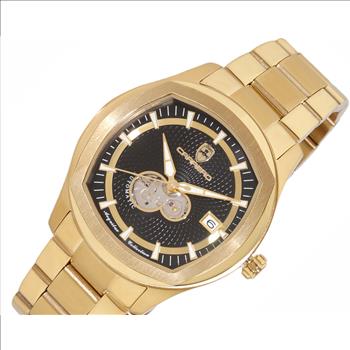 Lechateau Men's Automatic NH35A - 24 JEWELS, Black with Heart Beat, Goldtone, C1G1875-BK - Retail At (MSRP: $2,268.00)